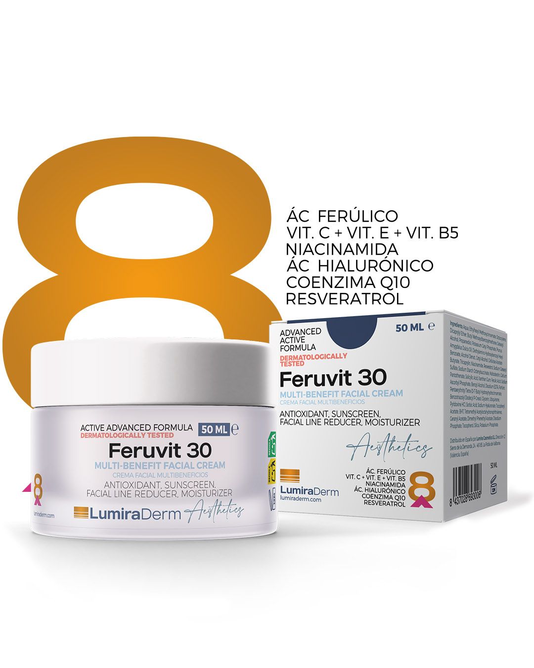 Feruvit 30® Crema facial antiedad – protectora solar y 8 Ingredientes activos para una piel más joven